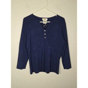 NWT Talbots Vintage Sweater Womens XL Silk Blend V Neck Blue Long Sleeve